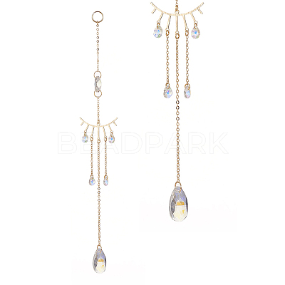 AB Color Glass Teardrop Window Hanging Suncatchers HJEW-JM00921-1