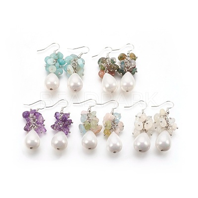 Natural Mixed Gemstone Dangle Earrings EJEW-JE02823-1