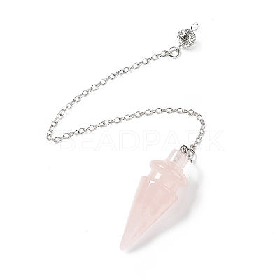 Natural Rose Quartz Pointed Dowsing Pendulums AJEW-B020-01P-08-1