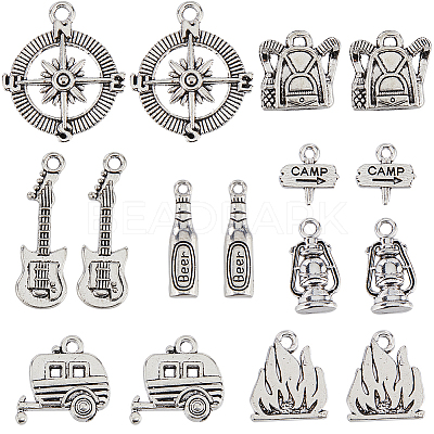 64Pcs 8 Style Camping Theme Tibetan Style Alloy Pendants FIND-SC0008-57-1
