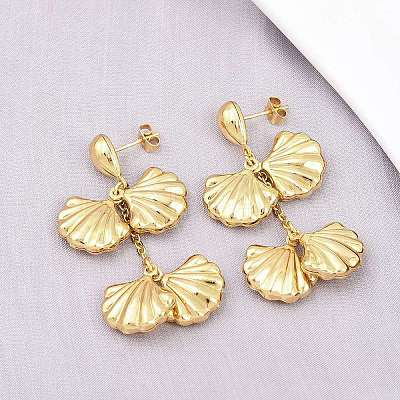 304 Stainless Steel Dangle Stud Earrings EJEW-P325-05C-G-1