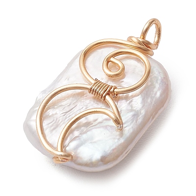 Copper Wire Wrapped Natural Baroque Keshi Pearl Pendants PALLOY-JF02799-1