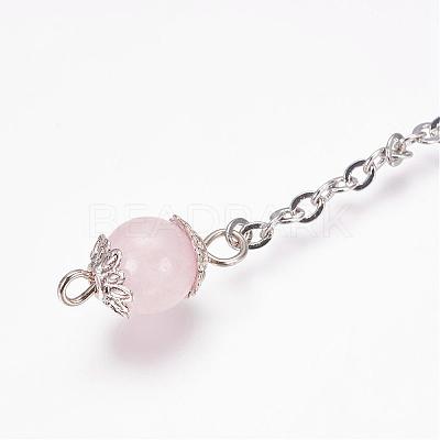 Rough Natural Rose Quartz Dowsing Pendulums PALLOY-JF00291-01-1