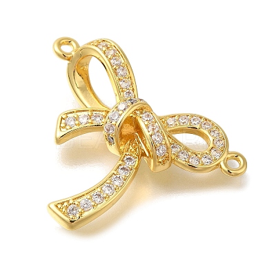 Rack Plating Brass Pave Clear Cubic Zirconia Bowknot Connector Charms KK-I716-28G-1