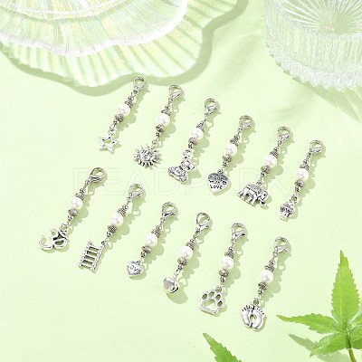 12Pcs 12 Style Alloy Pendant Decorations HJEW-JM02201-1
