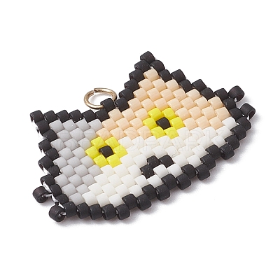 Handmade Glass Seed Beaded Cat Head Shape Pendants PALLOY-MZ00933-04-1