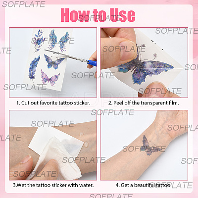10 Sheets 10 Colors Butterfly Pattern Glitter Body Art Tattoos AJEW-SP0002-80-1