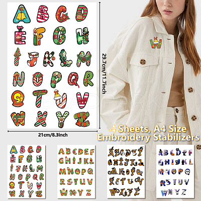 4 Sets 4 Style Christmas & Halloween Cloth Water-soluble Embroidery Aid Drawing Sketch AJEW-WH20039-001-1