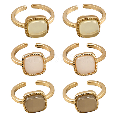 6Pcs 3 Colors Alloy & Resin Adjustable Cuff Rings for Women RJEW-HY0001-34-1