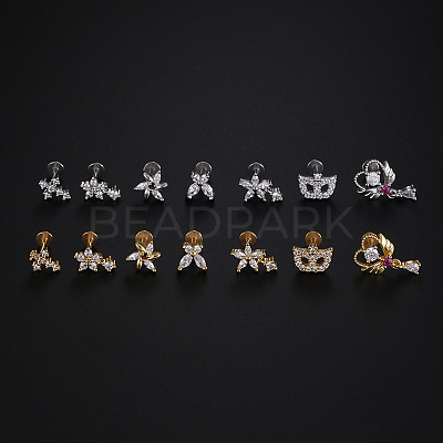 Stainless Steel Micro Pave Clear Cubic Zirconia Internally Threaded Labrets WGBE4CC-01-1
