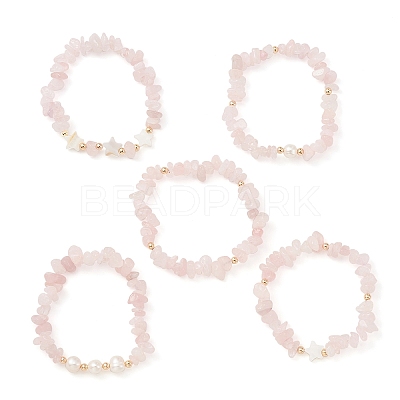 5Pcs 5 Style Natural Mixed Gemstone Chips Stretch Bracelets Set BJEW-JB09551-1
