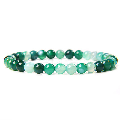 Natural Striped Agate/Banded Agate Round Beaded Stretch Bracelet LS-SF8562-4-1