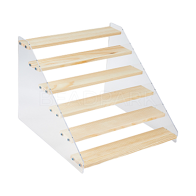Rectangle Acrylic with Wood Minifigures Organizer Display Risers ODIS-WH0038-102D-1