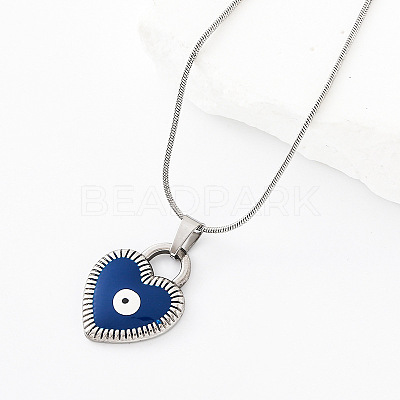304 Stainless Steel Enamel Evil Eye Heart Pendant Necklaces for Men Women SQ7130-3-1
