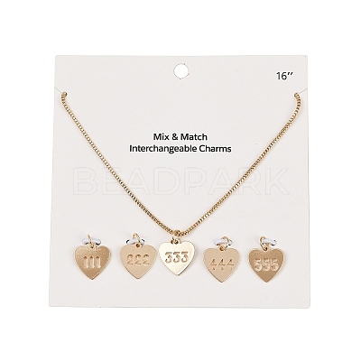 Brass Heart with Lucky Number 333 Pendant Necklaces & Alloy Pendants Sets SJEW-P005-01G-1