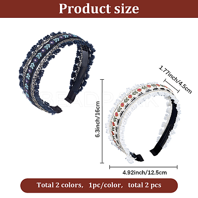 2Pcs 2 Colors Floral Hair Bands Embellishments for Women OHAR-CY0001-19B-1
