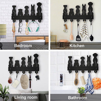 Wood & Iron Wall Mounted Hangers HJEW-WH0055-037-1