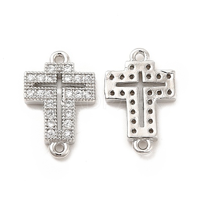 Brass Micro Pave Clear Cubic Zirconia Connector Charms KK-E068-VB329-1