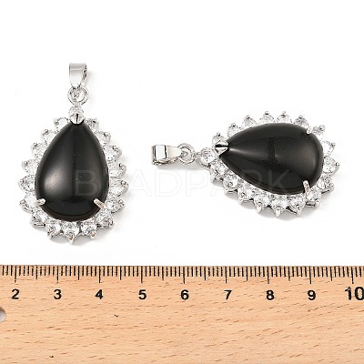 Natural Obsidian & Rhinestone Pendants G-K338-31P-10-1
