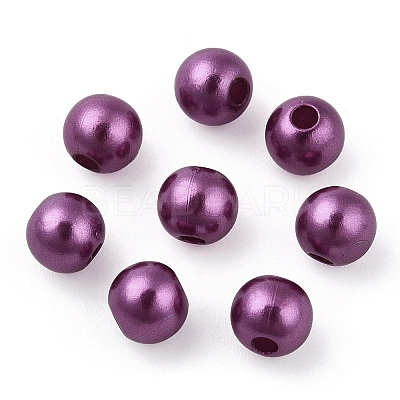 Spray Painted ABS Plastic Imitation Pearl Beads OACR-T015-05A-11-1