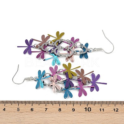 430 Stainless Steel Dragonfly Dangle Earrings EJEW-A137-04P-01-1