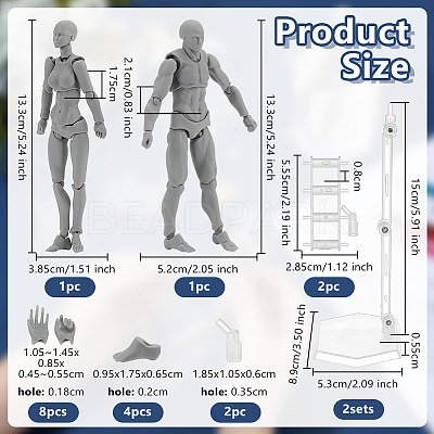 2Pcs 2 Styles PVC Human Drawing Model Figure Figurine Set DJEW-OC0003-92-1