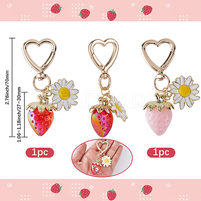 2Pcs 2 Colors Strawberry & Flowers Alloy Enamel & Acrylic Pendant Decoration HJEW-SP0001-13-1