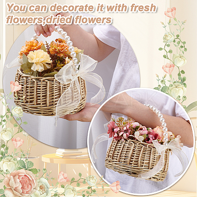 Wicker Flower Baskets with Handle DIY-WH0899-431A-1