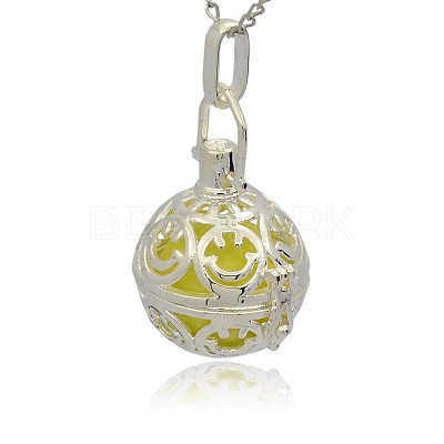 Silver Color Plated Brass Hollow Round Cage Pendants KK-J216-15S-1