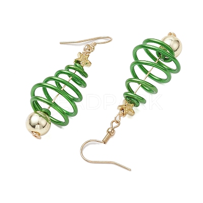 2 Pairs 2 Colors Christmas Tree Electroplated Synthetic Non-magnetic Hematite & Aluminum Wire Dangle Earrings EJEW-JE05908-1