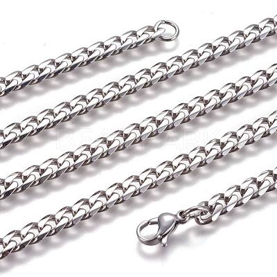 Non-Tarnish 304 Stainless Steel Cuban Link Chain Necklaces NJEW-L159-02B-P-1