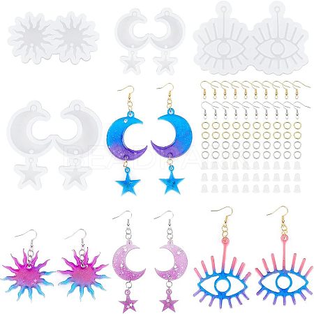 Fingerinspire 4Pcs 4 Style Eye & Sun & Moon Pendant Silicone Molds DIY-FG0002-91-1