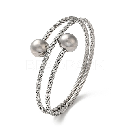 304 Stainless Steel Double Layer Wrap Bangles BJEW-P310-02B-P-1