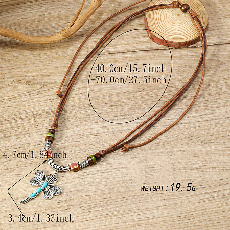 Alloy & Synthetic Turquoise Pendant Porcelain & Wood Beaded Waxed Cord Adjustable Necklaces for Men FS-WG67B4F-02-1