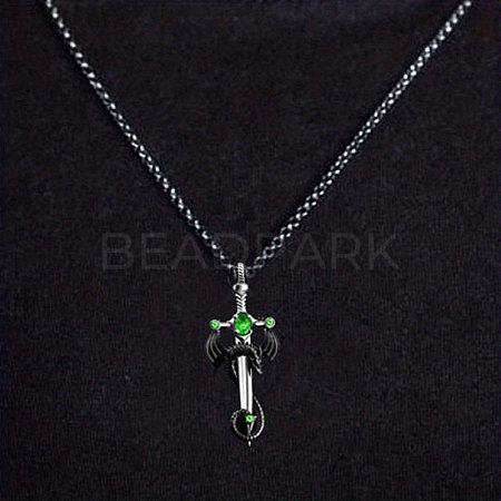 Alloy & 201 Stainless Steel & Rhinestone Dinosaur Wrapped Sword Pendant Necklaces for Men FS-WGFE8C1-03-1