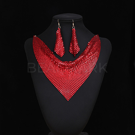 Triangle Scarves & Rhombus Sequin Alloy Pendant Necklaces & Dangle Earrings Sets FS-WG6C930-04-1