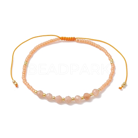 Adjustable Natural Sunstone & Seed Braided Bead Bracelets BJEW-JB10181-02-1