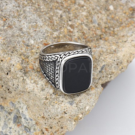304 Stainless Steel with Natural Black Agate Finger Rings FS-WG67565-03-1