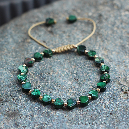 Bohemian Dyed Natural Imperial Jasper Heart Bead Braided Bead Bracelets for Women FS-WG782CA-09-1