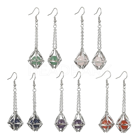 Natural Gemstone Dangle Earrings EJEW-JE05554-02-1