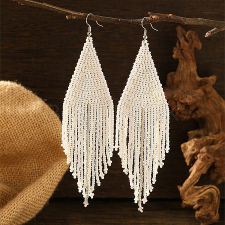 Bohemian Style Glass Seed Bead Handmade Tassel Dangle Earrings for Women HZ9265-1
