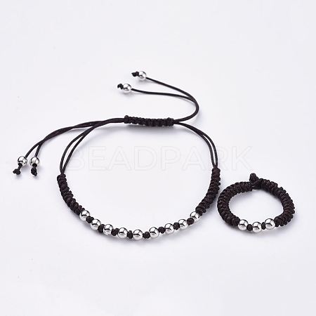 Adjustable Braided Bead Bracelets and Rings Jewelry Sets SJEW-JS01033-03-1