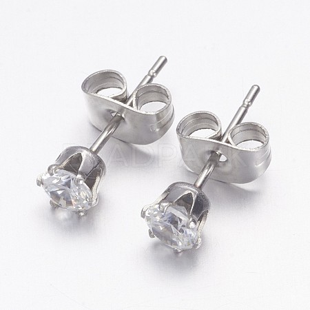 Romantic Valentines Gifts for Him Cubic Zirconia Stud Earrings X-EJEW-G054-4x18mm-1P-1