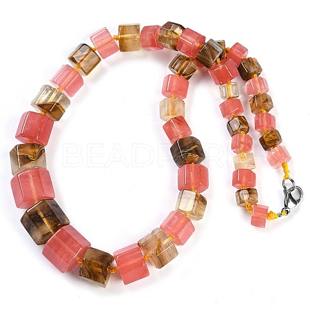 Tigerskin Glass Hexagon Prism Graduated Beaded Necklaces for Women Men NJEW-K388-03B-1