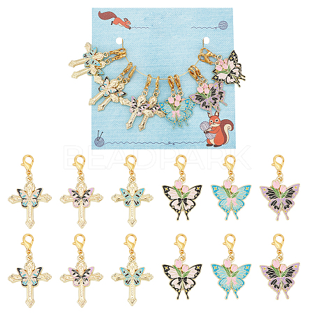 Butterfly & Rose & Cross Pendant Stitch Markers HJEW-AB00506-1