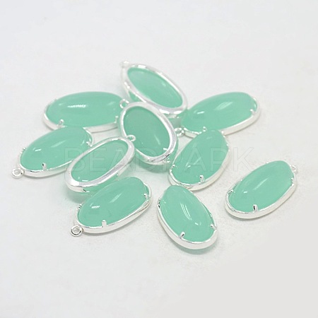 Silver Color Plated Brass Glass Pendants GLAA-J047-06S-1
