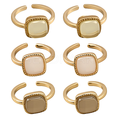 6Pcs 3 Colors Alloy & Resin Adjustable Cuff Rings for Women RJEW-HY0001-34-1