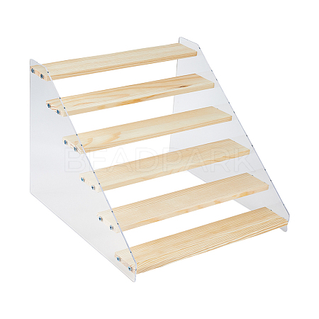 Rectangle Acrylic with Wood Minifigures Organizer Display Risers ODIS-WH0038-102D-1