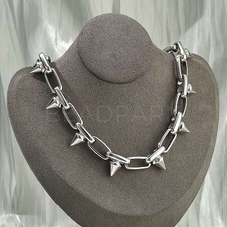 304 Stainless Steel Spike Link Chain Necklaces for Women Men NJEW-A043-02P-1