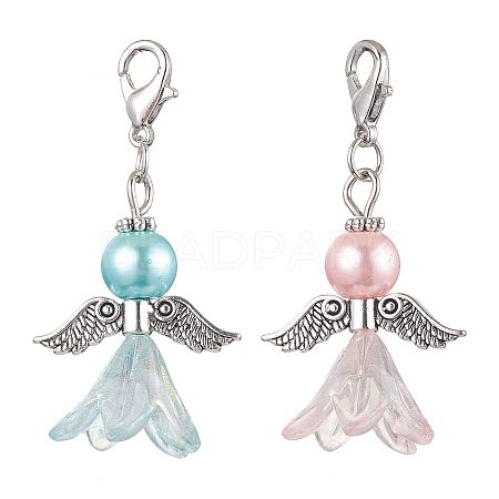 2Pcs 2 Colors Wedding Season Angel Glass Pearl & Acrylic Pendant Decorations HJEW-JM01920-1